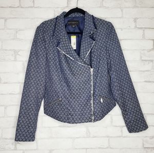 Metaphor White and Blue Jacquard Drape Zip Jacket